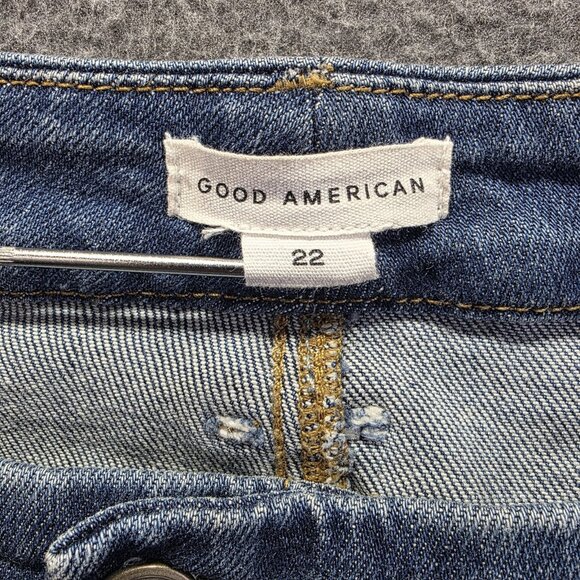 Good American Jeans Womens 22 Blue High Rise Straight Leg Raw Hem Denim Stretch - Picture 4 of 9
